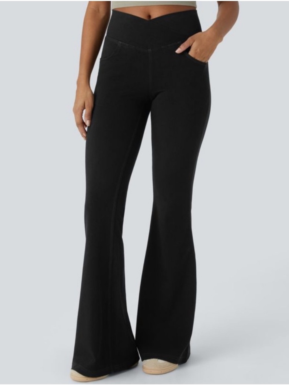 Halara Flex High Waisted Crossover Pocket Washed Jeans Flare Leggings Black M